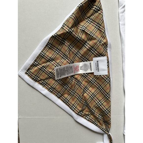 Burberry Claude Mini Check Panel Romper,Hat & Bib Set White 9M 80484071 NWT $300 - Picture 13 of 16
